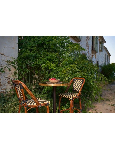 Mesa Alta MOSORU Ø70x107,5 cm, Madera Natural / Metal Negro. Vackart