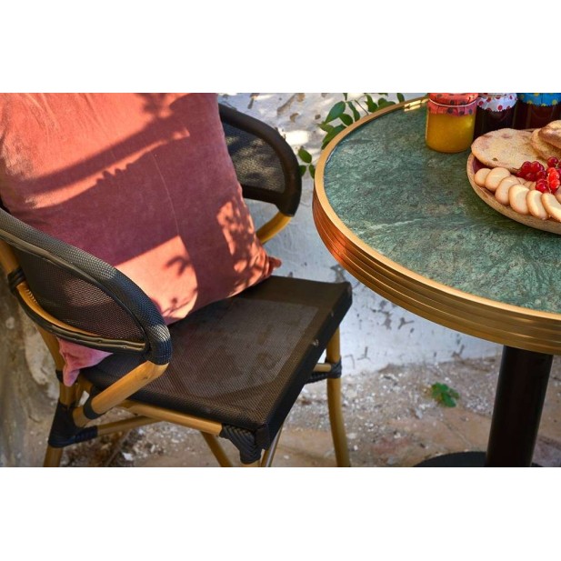 Mesa Alta MOSORU Ø70x107,5 cm, Madera Natural / Metal Negro. Vackart