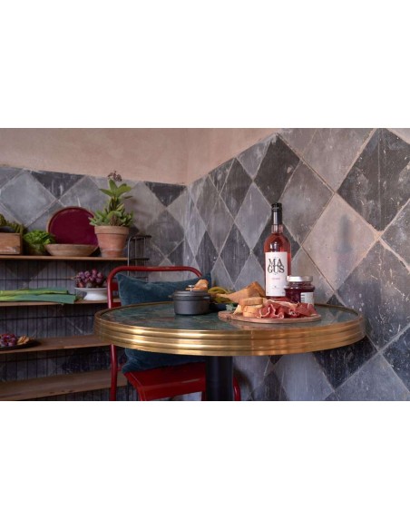 Mesa Alta MOSORU Ø70x107,5 cm, Madera Natural / Metal Negro. Vackart