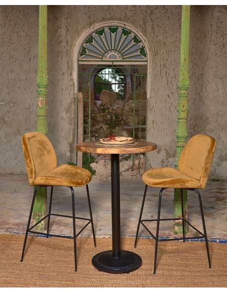 Mesa Alta MOSORU Ø70x107,5 cm, Madera Natural / Metal Negro. Vackart