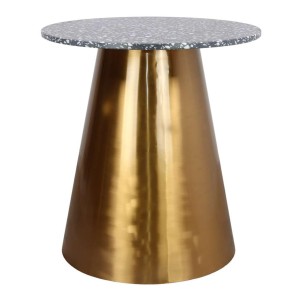 Mesa BETSY Ø70x75 cm, Terrazo Negro / Metal Oro - Vackart. Modernas y exclusivas mesas de diseño nórdico en Vackart, tu tienda de diseño online.