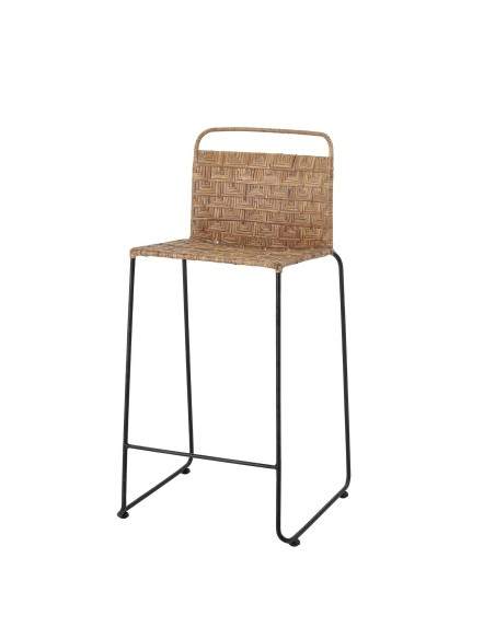 Taburete Alto GUNNEL 71,5 cm, Metal Negro / Ratán - Bloomingville. Vackart