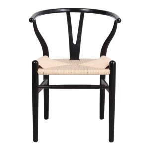 Silla  WISHBONE BLACK madera de roble y asiento de rattan natural - Vackart 2