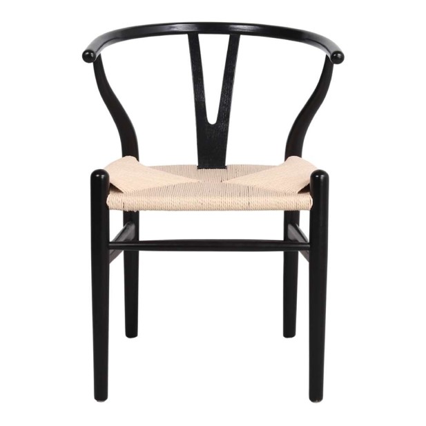 Silla  WISHBONE BLACK madera de roble y asiento de rattan natural - Vackart Silla  WISHBONE BLACK madera de roble y asiento de rattan natural - Vackart