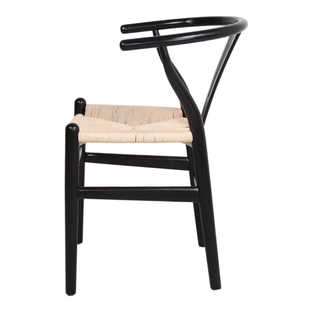 Silla  WISHBONE BLACK madera de roble y asiento de rattan natural - Vackart Silla  WISHBONE BLACK madera de roble y asiento de rattan natural - Vackart