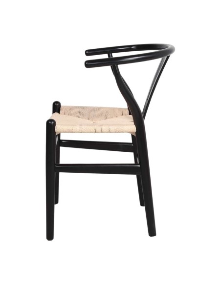 Silla WISHBONE BLACK madera de roble y asiento de rattan natural - Vackart