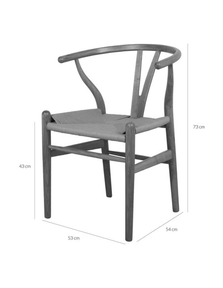 Silla WISHBONE BLACK madera de roble y asiento de rattan natural - Vackart