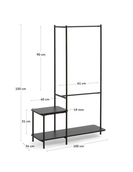 Burro para ropa con banqueta Galatia melamina/acero negro 100x150 cm - Kave Home