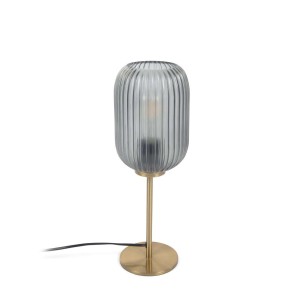 Lámpara de mesa Hestia de metal latón y cristal gris - Kave Home; Vackart. AA8771C03. Los mejores muebles de diseño de la marca Kave Home