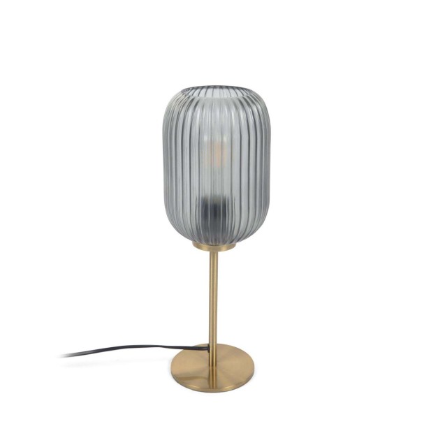 Lámpara de mesa Hestia de metal latón y cristal gris - Kave Home