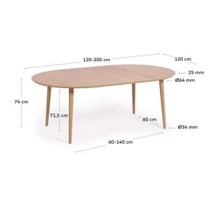 Mesa extensible Oqui Ø120(200)x120 cm roble - Kave Home 2