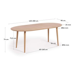 Mesa extensible Oqui Ø120(200)x90 cm roble - Kave Home 2