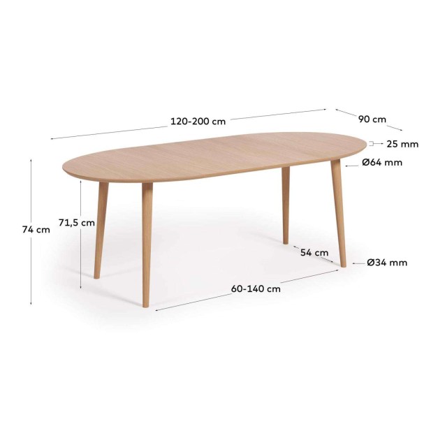 Mesa extensible Oqui Ø120(200)x90 cm roble - Kave Home Mesa extensible Oqui Ø120(200)x90 cm roble - Kave Home