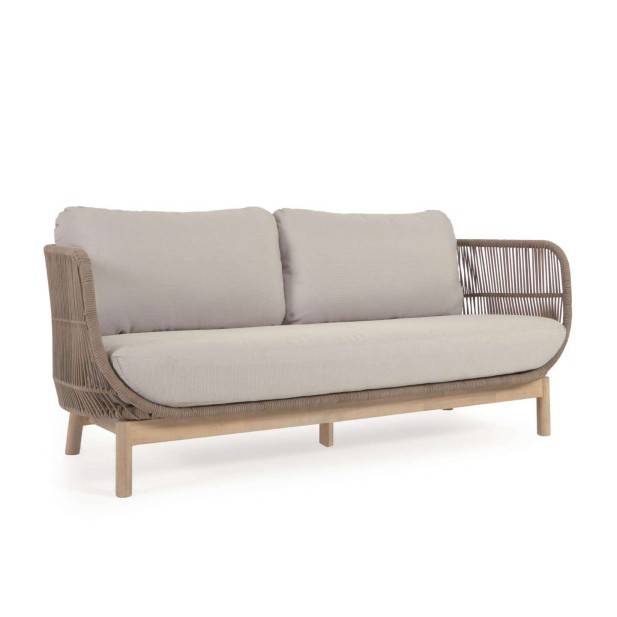 Sofá Catalina 3 plazas cuerda beige/acacia 170 cm FSC - Kave Home