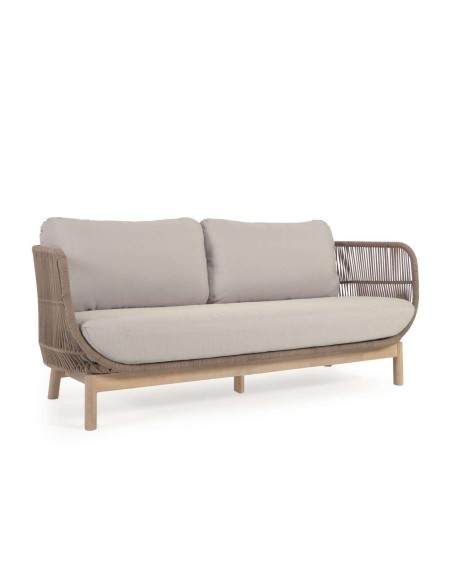 Sofá Catalina 3 plazas cuerda beige/acacia 170 cm FSC - Kave Home