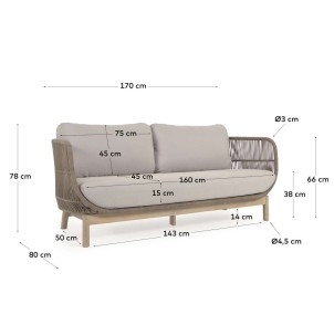 Sofá Catalina 3 plazas cuerda beige/acacia 170 cm FSC - Kave Home 2