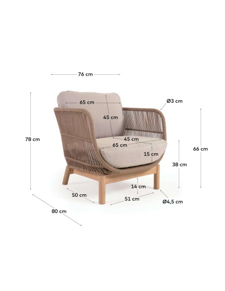 Butaca Catalina cuerda beige/acacia FSC - Kave Home