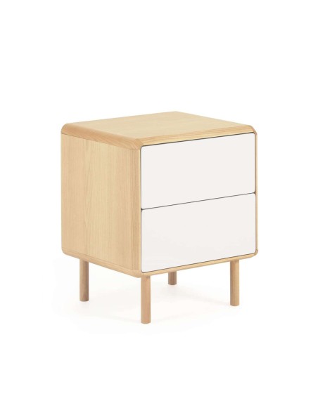 Mesita de noche Anielle de madera maciza y chapa de fresno 50 x 58,4 cm - Kave Home