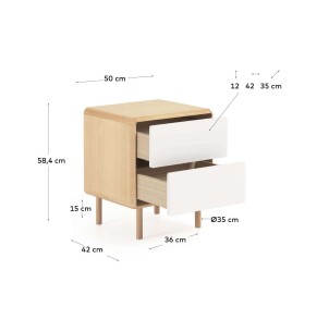 Mesita de noche Anielle de madera maciza y chapa de fresno 50 x 58,4 cm - Kave Home 2