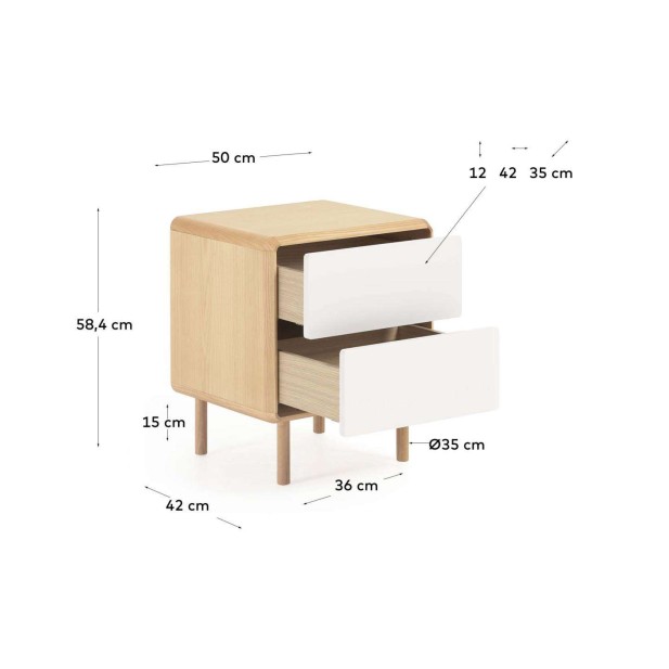 Mesita de noche Anielle de madera maciza y chapa de fresno 50 x 58,4 cm - Kave Home