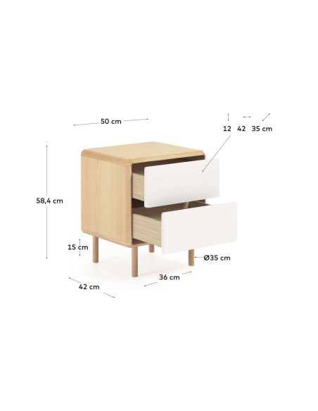 Mesita de noche Anielle de madera maciza y chapa de fresno 50 x 58,4 cm - Kave Home