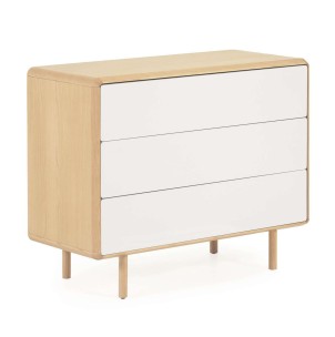 Cómoda Anielle de 3 cajones de madera maciza y chapa de fresno 99 x 78,5 cm - Kave Home; Vackart. YG0130M46. Los mejores muebles de diseño de la marca Kave Home