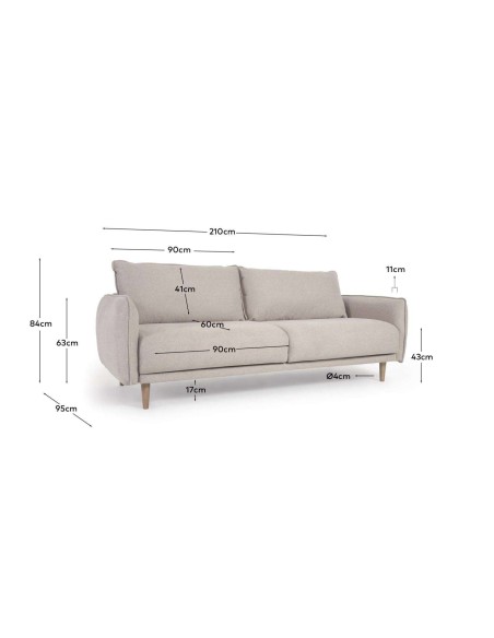 Sofá Carlota 3 plazas beige 213 cm - Kave Home
