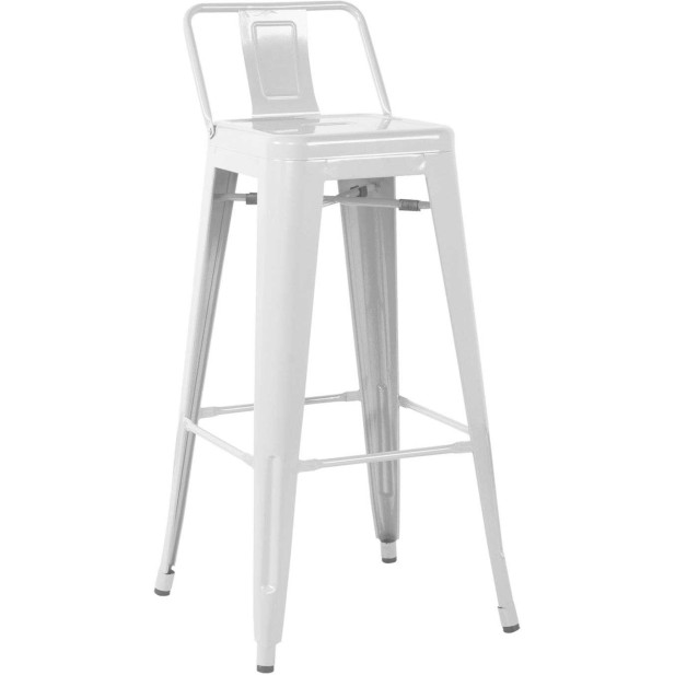 Taburete alto metal URAL SQUARE Blanco con respaldo inspiración Tolix