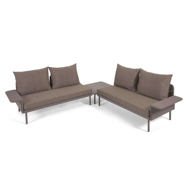 Set exterior Zaltana de sofá rinconero y mesa aluminio marrón mate 164 cm - Kave Home