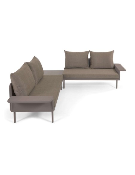 Set exterior Zaltana de sofá rinconero y mesa aluminio marrón mate 164 cm - Kave Home