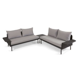 Set exterior Zaltana de sofá rinconero y mesa aluminio negro mate 164 cm - Kave Home; Vackart. S794R02. Los mejores muebles de diseño de la marca Kave Home
