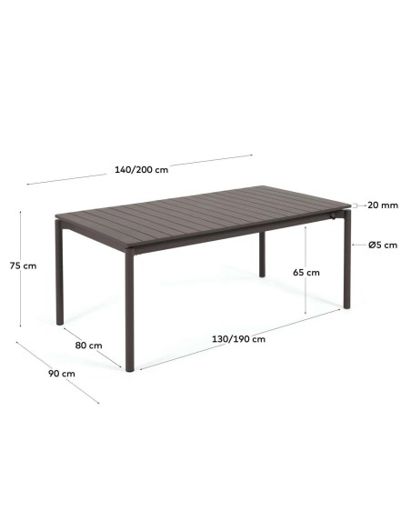 Mesa extensible de exterior Zaltana 140 (200) x 90 cm aluminio negro mate - Kave Home