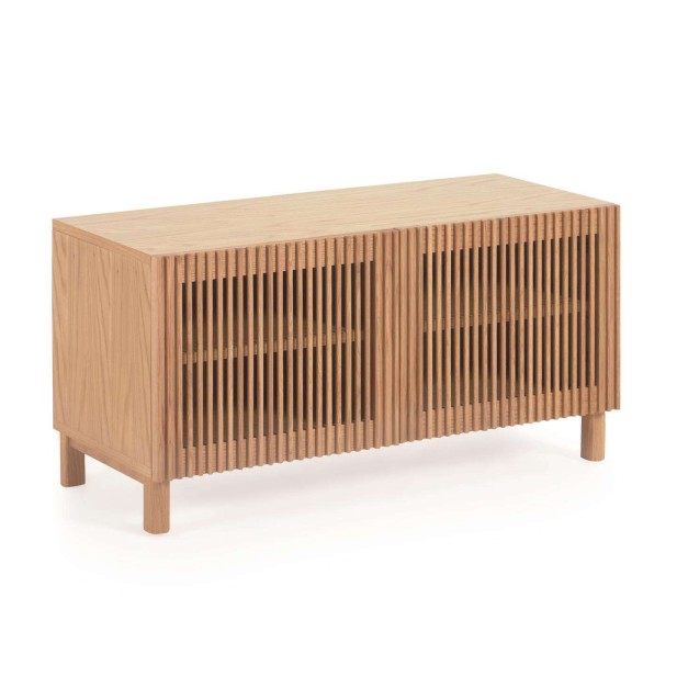 Banco Beyla con 2 puertas de madera maciza y chapa de roble 98,5 cm FSC 100% - Kave Home