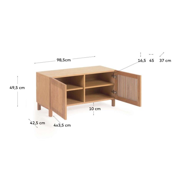 Banco Beyla con 2 puertas de madera maciza y chapa de roble 98,5 cm FSC 100% - Kave Home