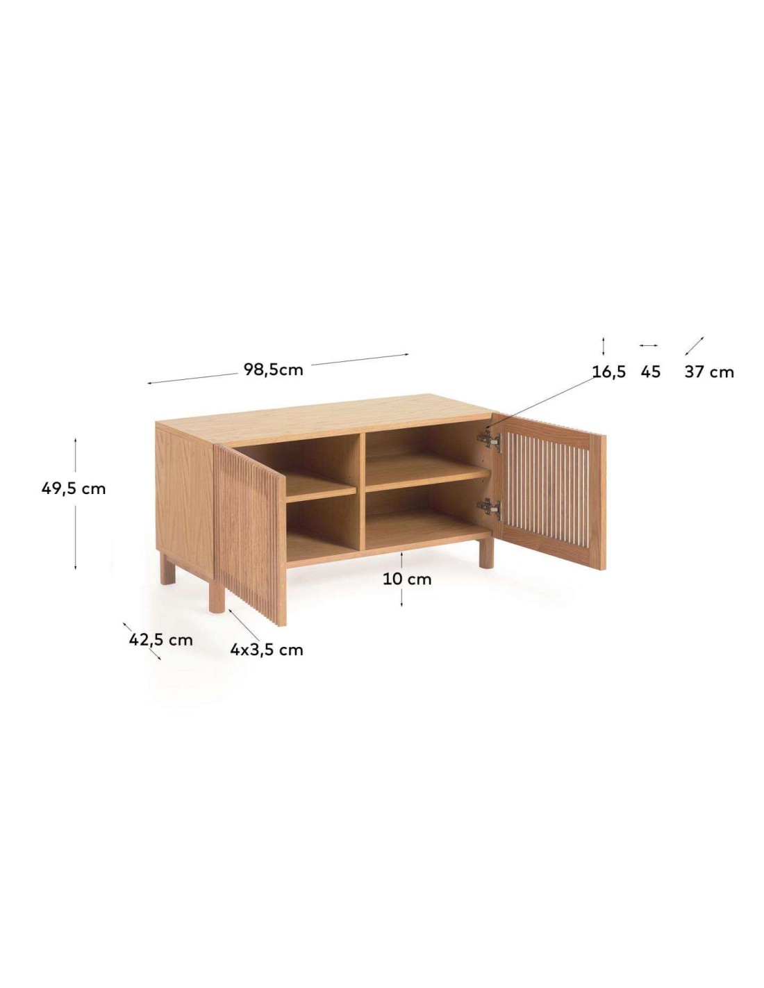 Mueble TV Beyla 2 puertas de madera maciza y chapa de roble 180x495 cm FSC  100%