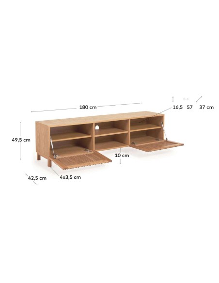 Mueble TV Beyla 2 puertas de madera maciza y chapa de roble 180x49,5 cm FSC 100% FSC 100% - Kave Home