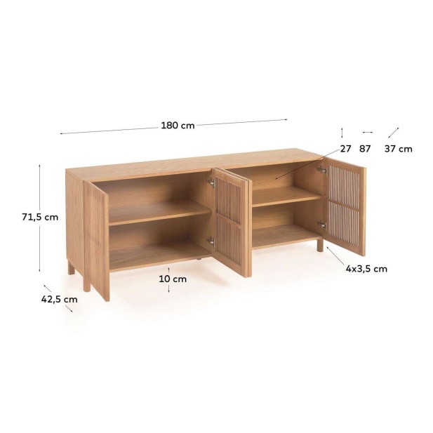 Aparador Beyla de madera maciza y chapa de roble 180 x 71,5 cm FSC 100 % - Kave Home Aparador Beyla de madera maciza y chapa de roble 180 x 71,5 cm FSC 100 % - Kave Home
