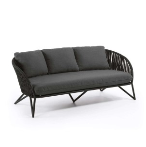 Sofá Branzie 3 plazas de cuerda negro 180 cm - Kave Home; Vackart. IT0284J15. Los mejores muebles de diseño de la marca Kave Home