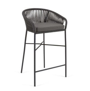 Taburete Yanet 80 cm cuerda negro/acero galvanizado - Kave Home; Vackart. CC6834J01. Los mejores muebles de diseño de la marca Kave Home