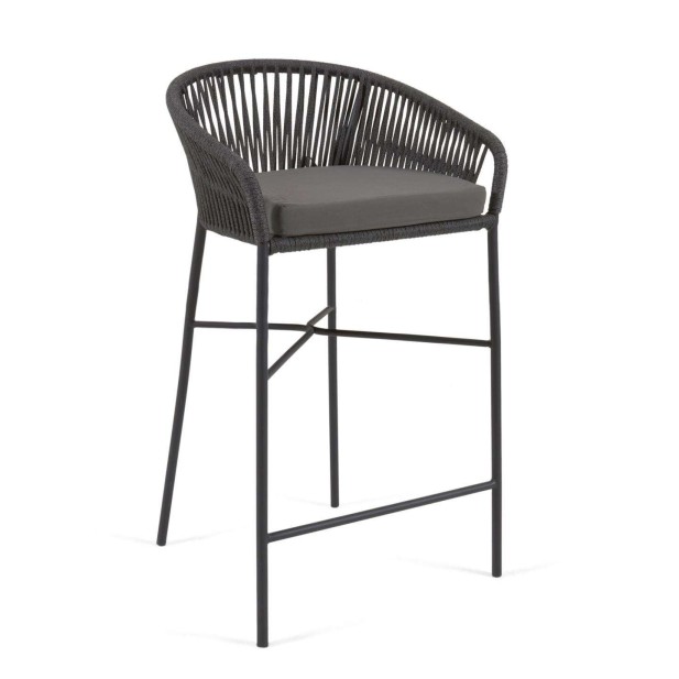 Taburete Yanet 80 cm cuerda negro/acero galvanizado  - Kave Home