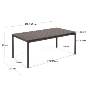 Mesa extensible de exterior Zaltana 180 (240) x 100 cm aluminio negro mate  - Kave Home 2