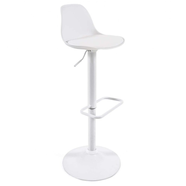 Taburete Orlando - T de piel sintética blanco y acero blanco mate 60-82 cm - Kave Home