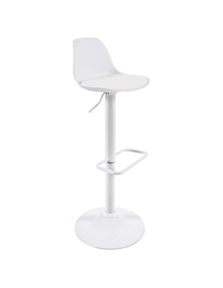 Taburete Orlando - T de piel sintética blanco y acero blanco mate 60-82 cm - Kave Home