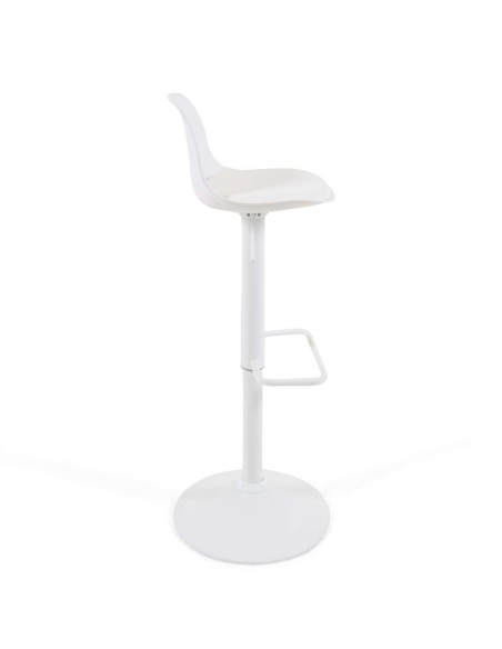 Taburete Orlando - T de piel sintética blanco y acero blanco mate 60-82 cm - Kave Home
