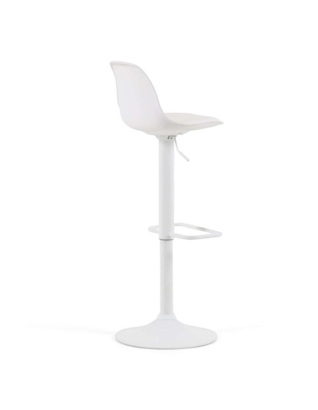 Taburete Orlando - T de piel sintética blanco y acero blanco mate 60-82 cm - Kave Home