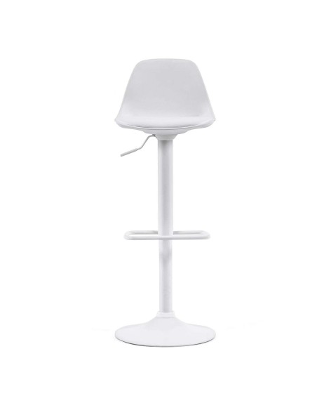 Taburete Orlando - T de piel sintética blanco y acero blanco mate 60-82 cm - Kave Home