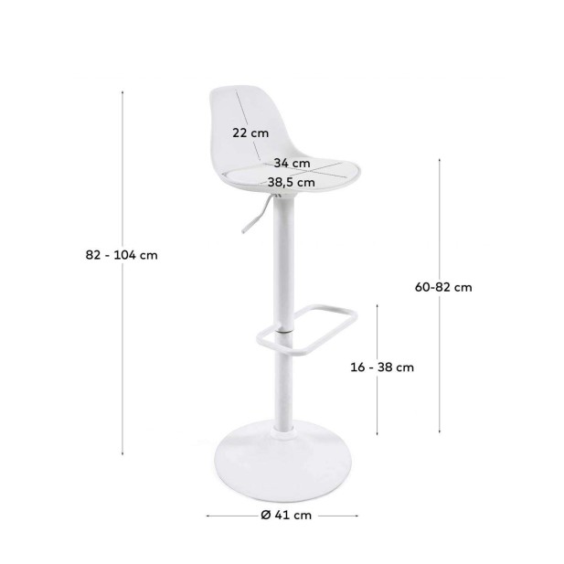 Taburete Orlando - T de piel sintética blanco y acero blanco mate 60-82 cm - Kave Home Taburete Orlando - T de piel sintética blanco y acero blanco mate 60-82 cm - Kave Home