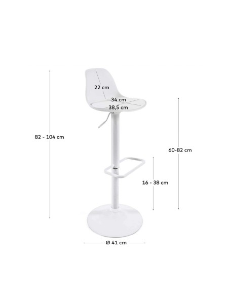 Taburete Orlando - T de piel sintética blanco y acero blanco mate 60-82 cm - Kave Home