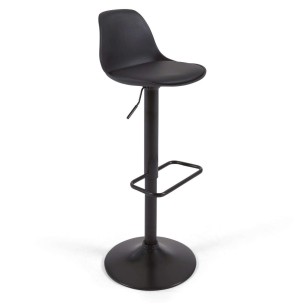 Taburete Orlando - T de piel sintética negro y acero negro mate 60-82 cm - Kave Home; Vackart. CC3015U01. Los mejores muebles de diseño de la marca Kave Home