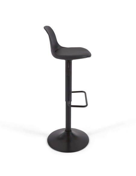 Taburete Orlando - T de piel sintética negro y acero negro mate 60-82 cm - Kave Home